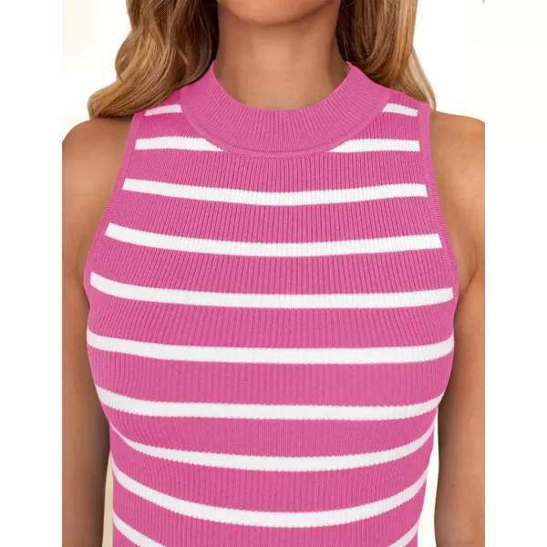 imageZESICA Ribbed Tank Top for Women Summer Sleeveless Shirts High Neck Striped Basic Casual Slim Fitted 2024 FashionRose