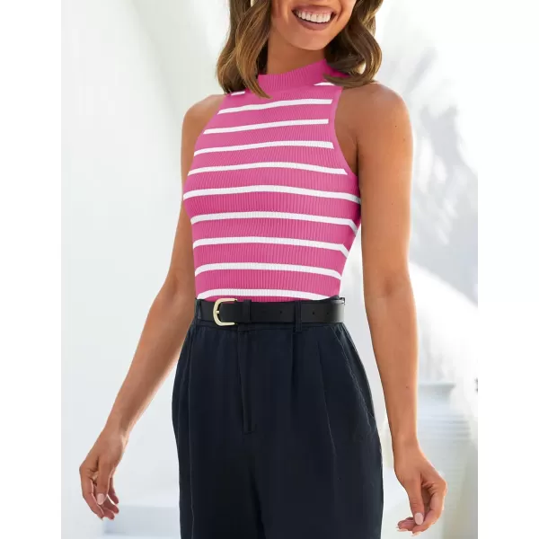 imageZESICA Ribbed Tank Top for Women Summer Sleeveless Shirts High Neck Striped Basic Casual Slim Fitted 2024 FashionRose
