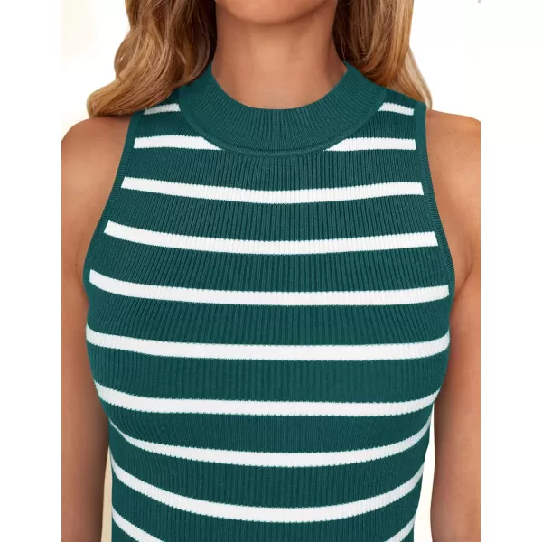 imageZESICA Ribbed Tank Top for Women Summer Sleeveless Shirts High Neck Striped Basic Casual Slim Fitted 2024 FashionTeal