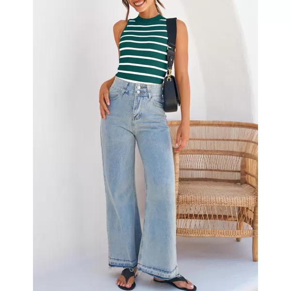 imageZESICA Ribbed Tank Top for Women Summer Sleeveless Shirts High Neck Striped Basic Casual Slim Fitted 2024 FashionTeal
