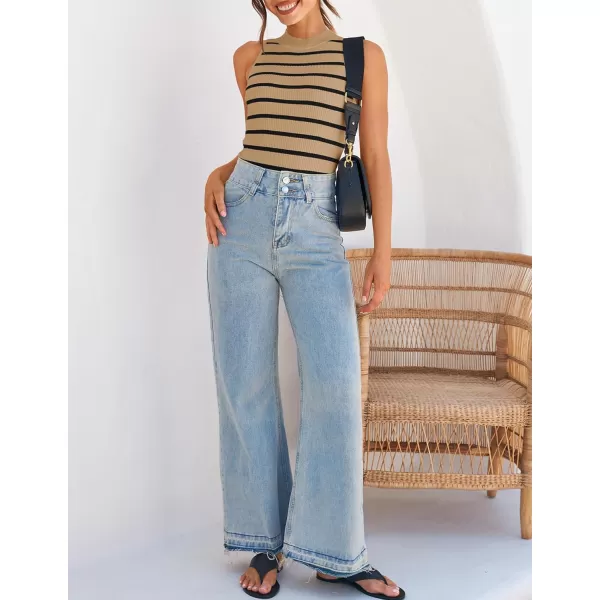 imageZESICA Ribbed Tank Top for Women Summer Sleeveless Shirts High Neck Striped Basic Casual Slim Fitted 2024 FashionToffee
