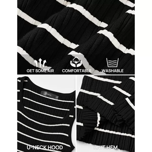 imageZESICA Sleeveless Tank Tops for Women Square Neck Top Striped Shirts Basic Ribbed Knit Blouses 2024 Fashion Summer ClothesBlack