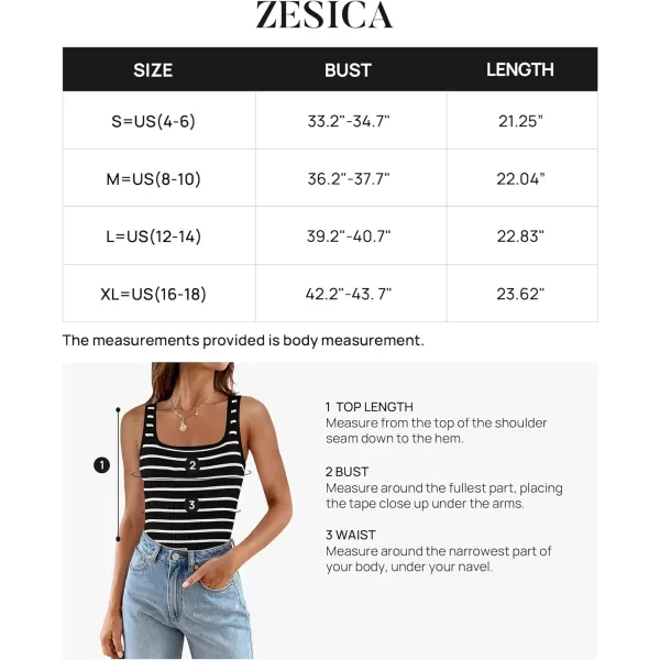 imageZESICA Sleeveless Tank Tops for Women Square Neck Top Striped Shirts Basic Ribbed Knit Blouses 2024 Fashion Summer ClothesBlack