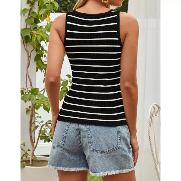 imageZESICA Sleeveless Tank Tops for Women Square Neck Top Striped Shirts Basic Ribbed Knit Blouses 2024 Fashion Summer ClothesBlack