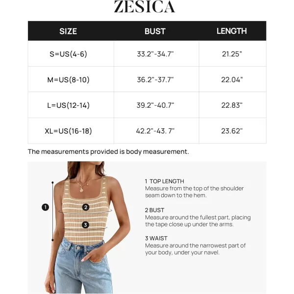 imageZESICA Sleeveless Tank Tops for Women Square Neck Top Striped Shirts Basic Ribbed Knit Blouses 2024 Fashion Summer ClothesKhaki