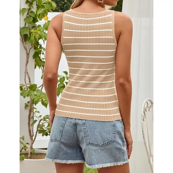 imageZESICA Sleeveless Tank Tops for Women Square Neck Top Striped Shirts Basic Ribbed Knit Blouses 2024 Fashion Summer ClothesKhaki