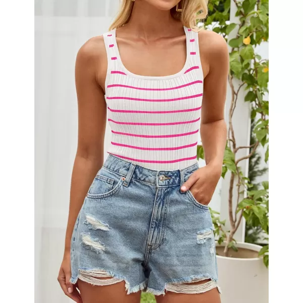imageZESICA Sleeveless Tank Tops for Women Square Neck Top Striped Shirts Basic Ribbed Knit Blouses 2024 Fashion Summer ClothesRose