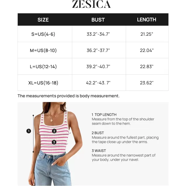 imageZESICA Sleeveless Tank Tops for Women Square Neck Top Striped Shirts Basic Ribbed Knit Blouses 2024 Fashion Summer ClothesRose