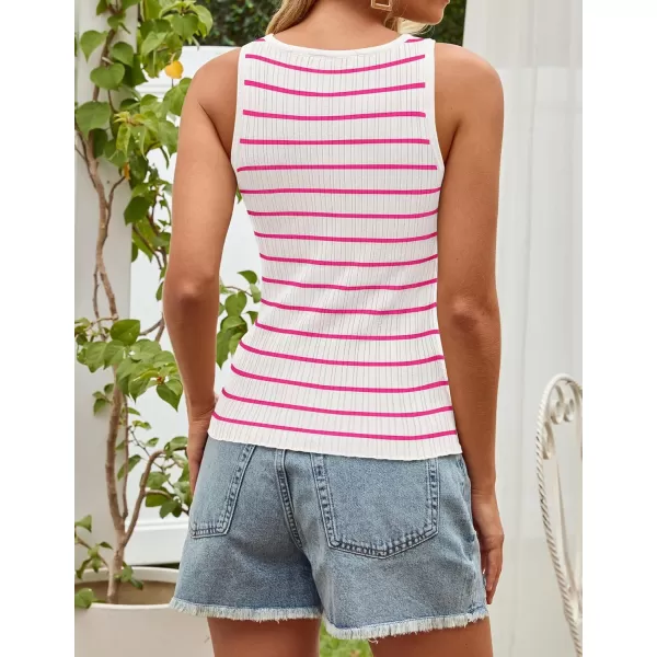 imageZESICA Sleeveless Tank Tops for Women Square Neck Top Striped Shirts Basic Ribbed Knit Blouses 2024 Fashion Summer ClothesRose