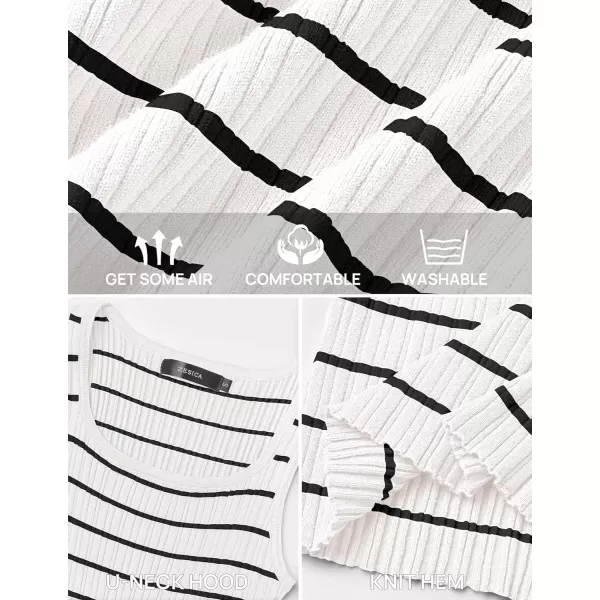imageZESICA Sleeveless Tank Tops for Women Square Neck Top Striped Shirts Basic Ribbed Knit Blouses 2024 Fashion Summer ClothesWhite