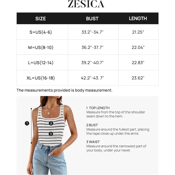imageZESICA Sleeveless Tank Tops for Women Square Neck Top Striped Shirts Basic Ribbed Knit Blouses 2024 Fashion Summer ClothesWhite