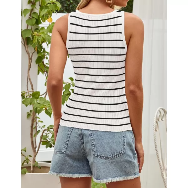 imageZESICA Sleeveless Tank Tops for Women Square Neck Top Striped Shirts Basic Ribbed Knit Blouses 2024 Fashion Summer ClothesWhite