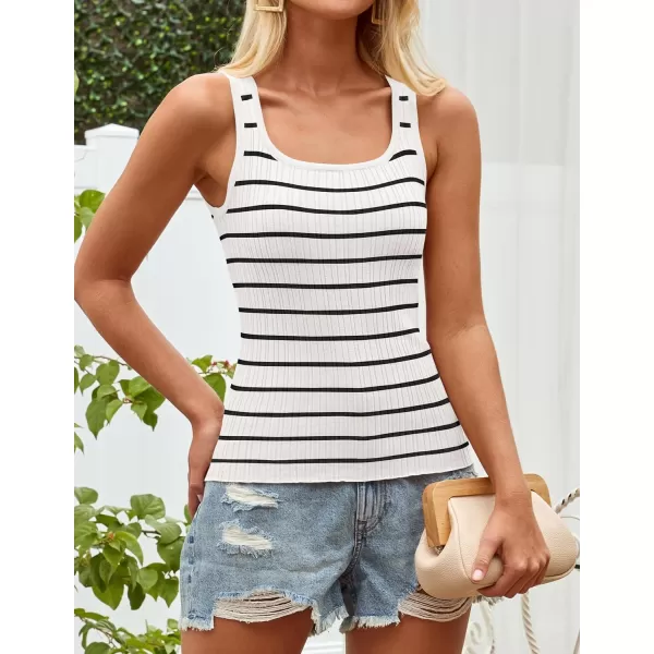 imageZESICA Sleeveless Tank Tops for Women Square Neck Top Striped Shirts Basic Ribbed Knit Blouses 2024 Fashion Summer ClothesWhite
