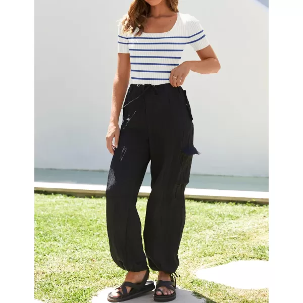 imageZESICA Striped Tops for Women Summer Square Neck Tops Basic Tee Shirts Fashion 2024 Trendy ClothesBlue