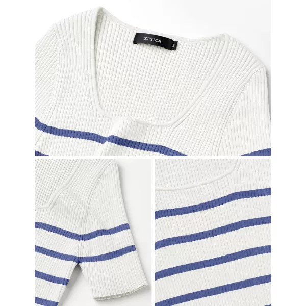 imageZESICA Striped Tops for Women Summer Square Neck Tops Basic Tee Shirts Fashion 2024 Trendy ClothesBlue