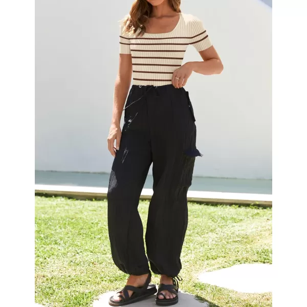imageZESICA Striped Tops for Women Summer Square Neck Tops Basic Tee Shirts Fashion 2024 Trendy ClothesBrown