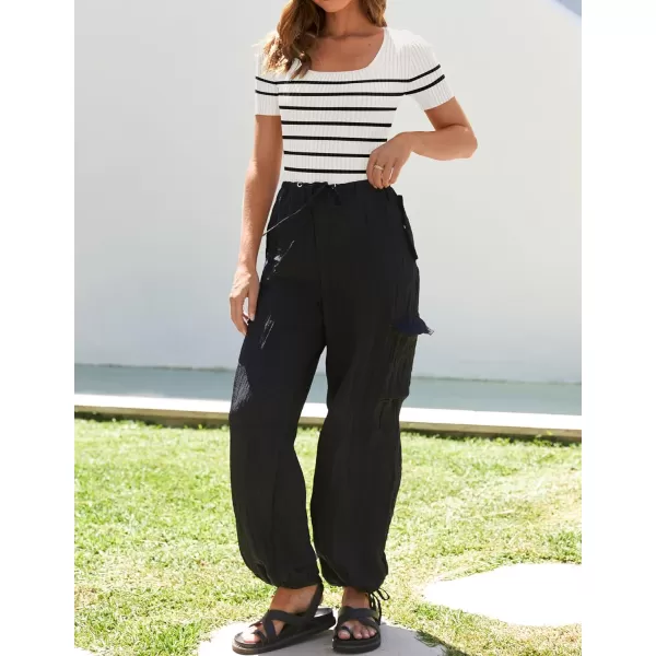 imageZESICA Striped Tops for Women Summer Square Neck Tops Basic Tee Shirts Fashion 2024 Trendy ClothesWhite