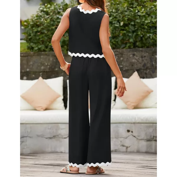 imageZESICA Summer 2 Piece Sets for Women Linen Tank Top and Wide Leg Pants Matching Lounge Sets Spring Outfits TracksuitsBlack