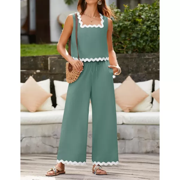imageZESICA Summer 2 Piece Sets for Women Linen Tank Top and Wide Leg Pants Matching Lounge Sets Spring Outfits TracksuitsDustyblue