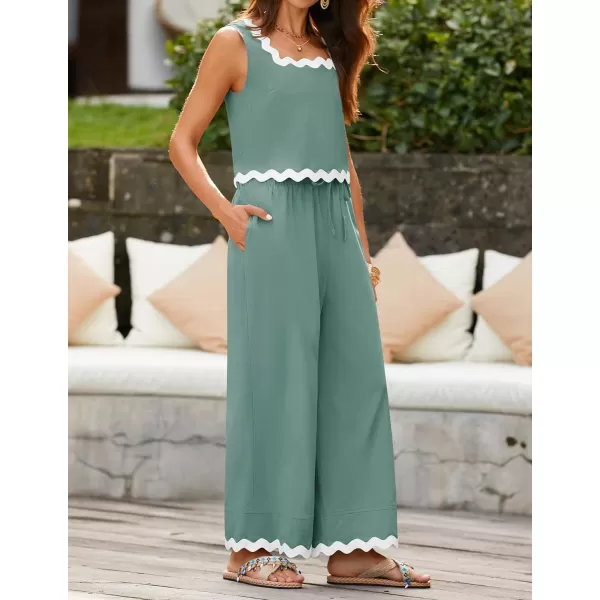 imageZESICA Summer 2 Piece Sets for Women Linen Tank Top and Wide Leg Pants Matching Lounge Sets Spring Outfits TracksuitsDustyblue
