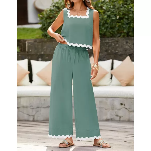 imageZESICA Summer 2 Piece Sets for Women Linen Tank Top and Wide Leg Pants Matching Lounge Sets Spring Outfits TracksuitsDustyblue