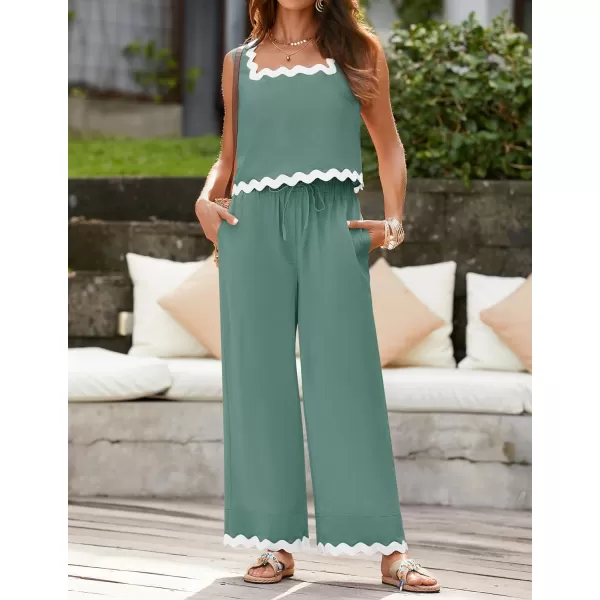 imageZESICA Summer 2 Piece Sets for Women Linen Tank Top and Wide Leg Pants Matching Lounge Sets Spring Outfits TracksuitsDustyblue
