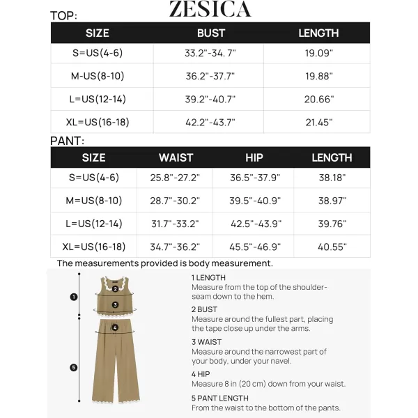imageZESICA Summer 2 Piece Sets for Women Linen Tank Top and Wide Leg Pants Matching Lounge Sets Spring Outfits TracksuitsKhaki
