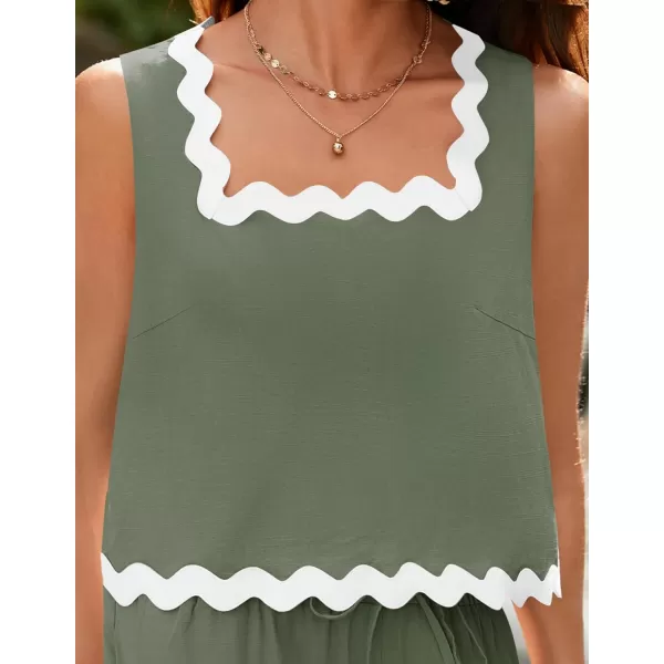imageZESICA Summer Two Piece Sets for Women Linen Crop Tank Top and Wide Leg Pants Matching Lounge Sets Beach Vacation OutfitsGreen