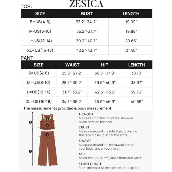 imageZESICA Summer Two Piece Sets for Women Linen Crop Tank Top and Wide Leg Pants Matching Lounge Sets Beach Vacation OutfitsRust