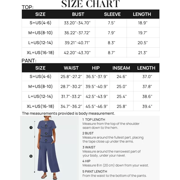 imageZESICA Womens 2 Piece Outfits Linen Short Sleeve Crop Top and High Waist Pants Lounge Matching Set 2023 Trendy ClothesGreyblue