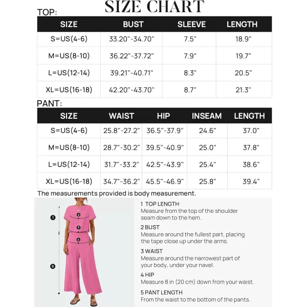 imageZESICA Womens 2 Piece Outfits Linen Short Sleeve Crop Top and High Waist Pants Lounge Matching Set 2023 Trendy ClothesHotpink