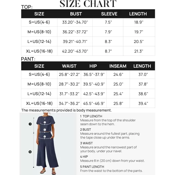 imageZESICA Womens 2 Piece Outfits Linen Short Sleeve Crop Top and High Waist Pants Lounge Matching Set 2023 Trendy ClothesNavy