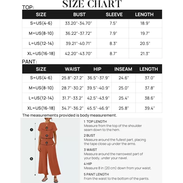 imageZESICA Womens 2 Piece Outfits Linen Short Sleeve Crop Top and High Waist Pants Lounge Matching Set 2023 Trendy ClothesRust