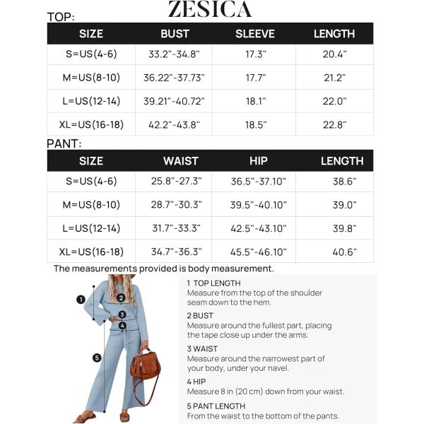 imageZESICA Womens 2 Piece Outfits Set 2023 Casual Long Sleeve Knit Pullover Top and Wide Leg Pants Sweatsuit Lounge SetsBlue