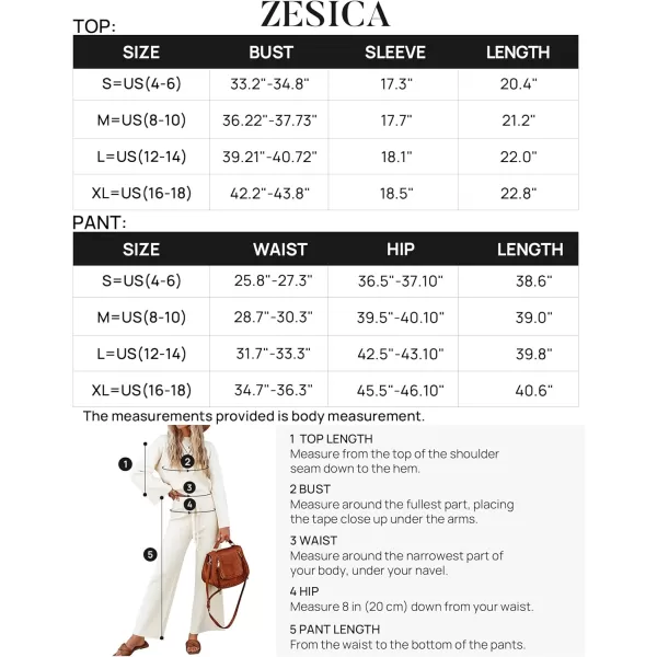 imageZESICA Womens 2 Piece Outfits Set 2023 Casual Long Sleeve Knit Pullover Top and Wide Leg Pants Sweatsuit Lounge SetsCream
