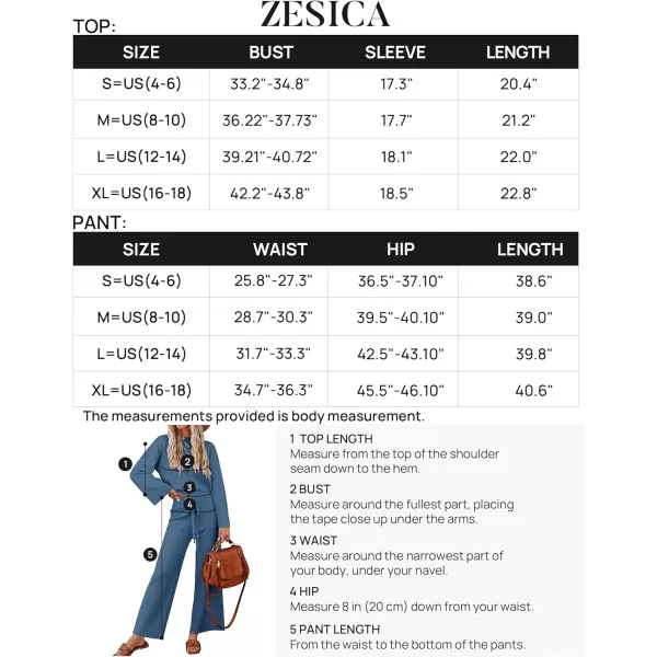 imageZESICA Womens 2 Piece Outfits Set 2023 Casual Long Sleeve Knit Pullover Top and Wide Leg Pants Sweatsuit Lounge SetsNavy