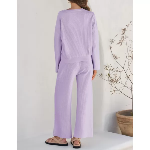 imageZESICA Womens 2 Piece Outfits Set 2023 Casual Long Sleeve Knit Pullover Top and Wide Leg Pants Sweatsuit Lounge SetsPurple