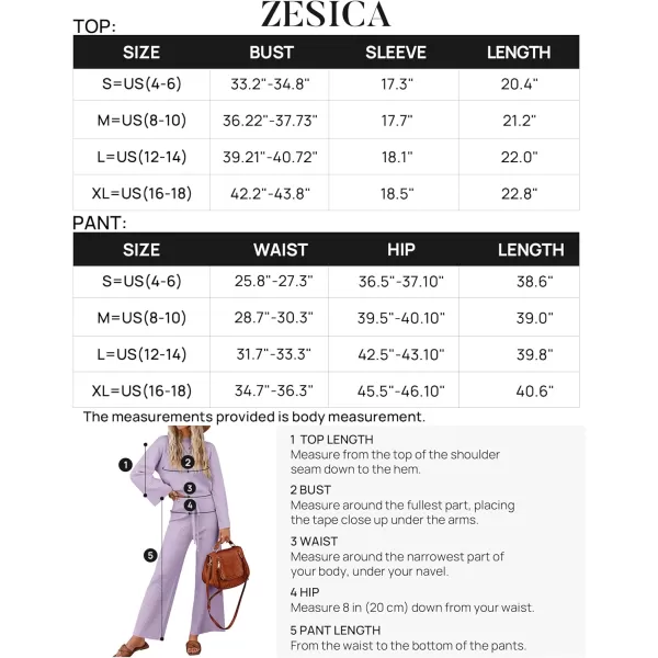 imageZESICA Womens 2 Piece Outfits Set 2023 Casual Long Sleeve Knit Pullover Top and Wide Leg Pants Sweatsuit Lounge SetsPurple