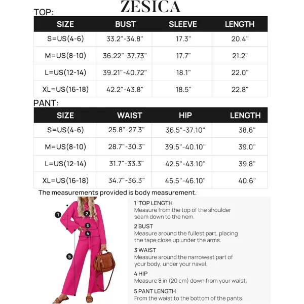 imageZESICA Womens 2 Piece Outfits Set 2023 Casual Long Sleeve Knit Pullover Top and Wide Leg Pants Sweatsuit Lounge SetsRose