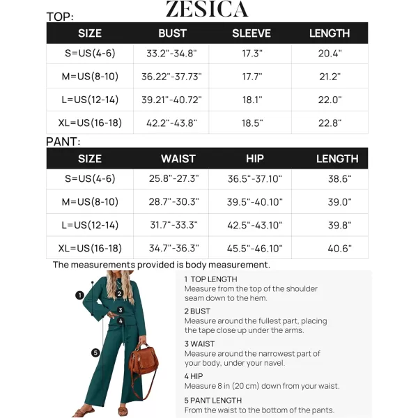 imageZESICA Womens 2 Piece Outfits Set 2023 Casual Long Sleeve Knit Pullover Top and Wide Leg Pants Sweatsuit Lounge SetsTeal