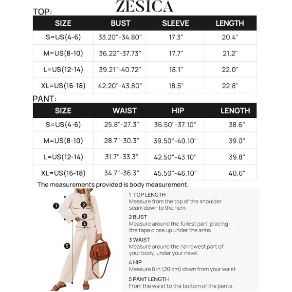 imageZESICA Womens 2 Piece Outfits Set 2024 Casual Long Sleeve Knit Pullover Top and Wide Leg Pants Sweatsuit Lounge SetsApricot