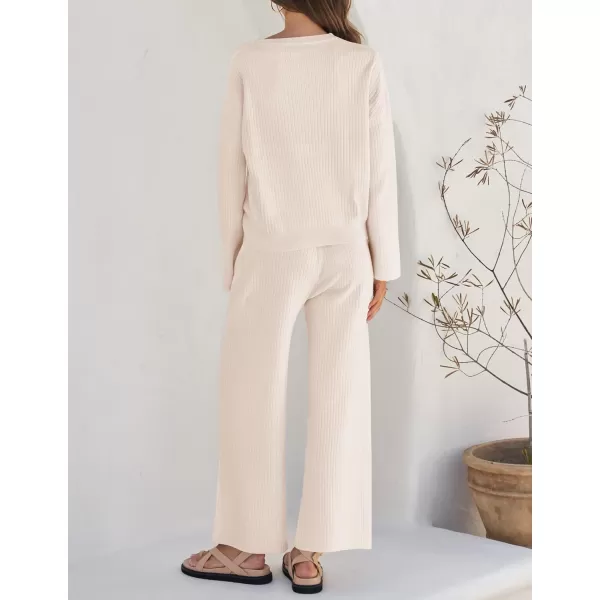 imageZESICA Womens 2 Piece Outfits Set 2024 Casual Long Sleeve Knit Pullover Top and Wide Leg Pants Sweatsuit Lounge SetsApricot