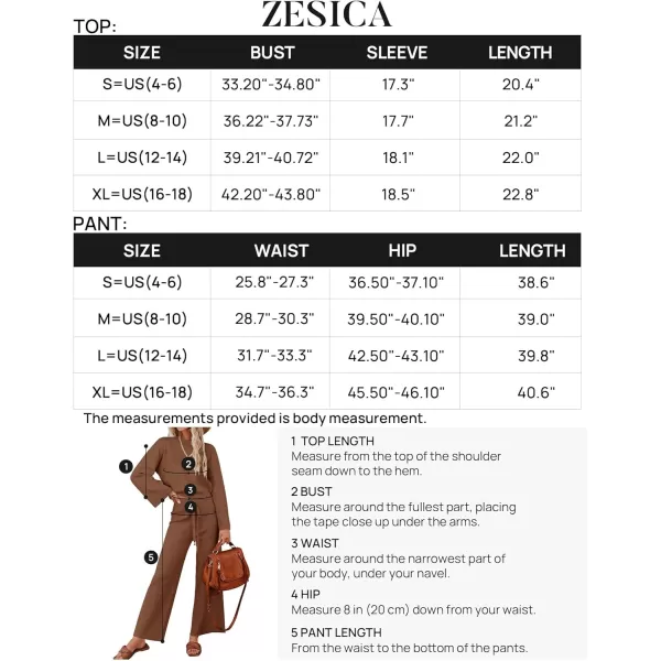 imageZESICA Womens 2 Piece Outfits Set 2024 Casual Long Sleeve Knit Pullover Top and Wide Leg Pants Sweatsuit Lounge SetsCaramel
