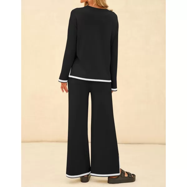imageZESICA Womens 2 Piece Outfits Set 2024 Casual Long Sleeve Knit Pullover Top and Wide Leg Pants Sweatsuit Lounge SetsCarbon