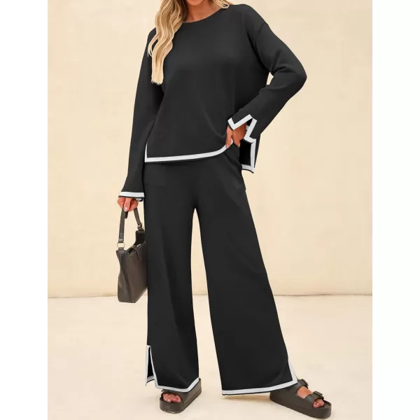 imageZESICA Womens 2 Piece Outfits Set 2024 Casual Long Sleeve Knit Pullover Top and Wide Leg Pants Sweatsuit Lounge SetsCarbon