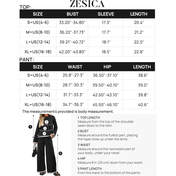 imageZESICA Womens 2 Piece Outfits Set 2024 Casual Long Sleeve Knit Pullover Top and Wide Leg Pants Sweatsuit Lounge SetsCarbon