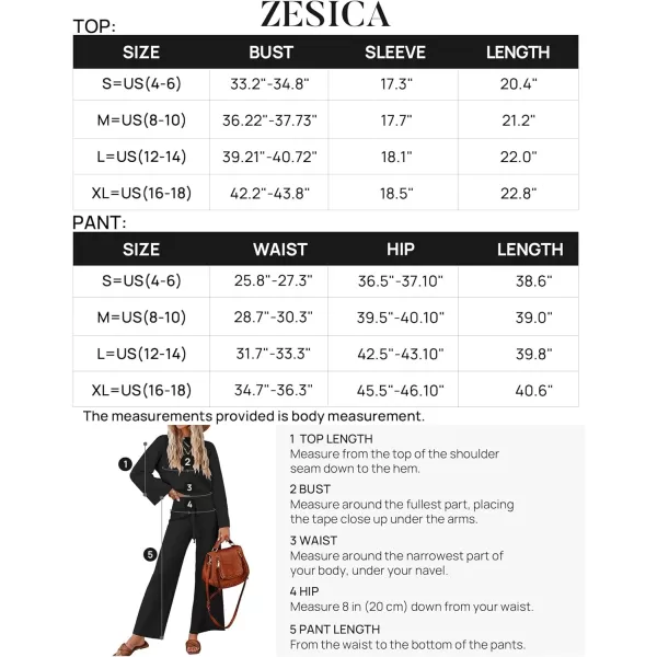 imageZESICA Womens 2 Piece Outfits Set 2024 Casual Long Sleeve Knit Pullover Top and Wide Leg Pants Sweatsuit Lounge SetsDarkblack