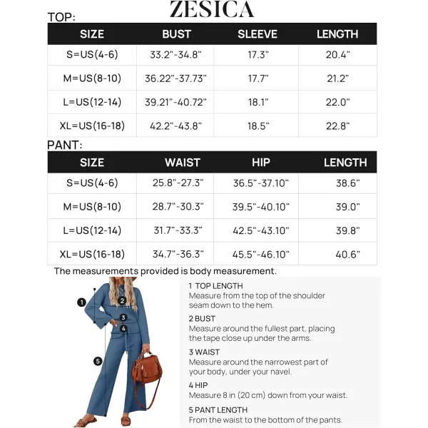 imageZESICA Womens 2 Piece Outfits Set 2024 Casual Long Sleeve Knit Pullover Top and Wide Leg Pants Sweatsuit Lounge SetsDarkblue