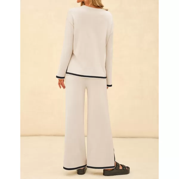imageZESICA Womens 2 Piece Outfits Set 2024 Casual Long Sleeve Knit Pullover Top and Wide Leg Pants Sweatsuit Lounge SetsNatural