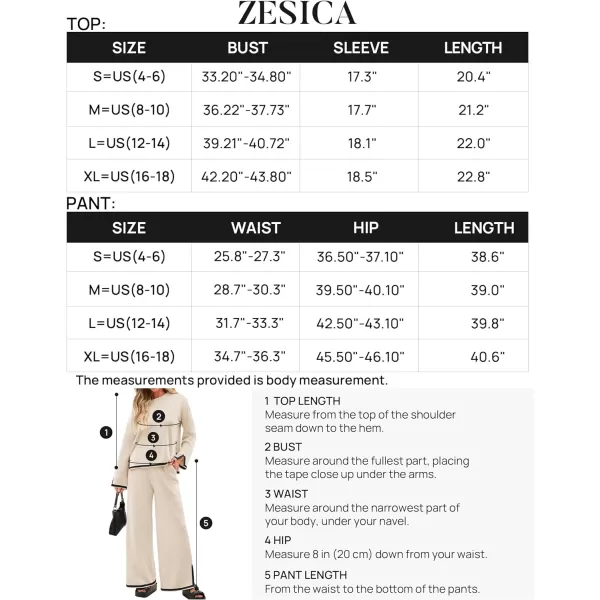 imageZESICA Womens 2 Piece Outfits Set 2024 Casual Long Sleeve Knit Pullover Top and Wide Leg Pants Sweatsuit Lounge SetsNatural